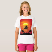 Zonsondergang palmbomen silhouetten illustratie t-shirt (Voorkant volledig)