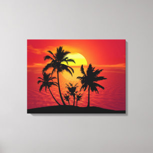 Zonsondergang Palmboom Silhouet Ontwerp-65143 Canvas Afdruk