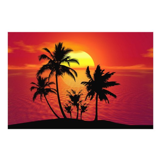 Zonsondergang Palmboom Silhouet Ontwerp-65143 Foto Afdruk (Voorkant)