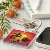 Zonsondergang Palmboom Silhouet Ontwerp-65143 Sleutelhanger (Voorkant Rechts)