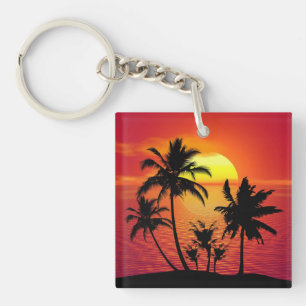 Zonsondergang Palmboom Silhouet Ontwerp-65143 Sleutelhanger