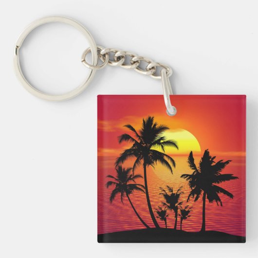 Zonsondergang Palmboom Silhouet Ontwerp-65143 Sleutelhanger (voorkant)