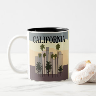 Zonsondergang Palmboom Stadsgezicht Los Angeles Ca Tweekleurige Koffiemok