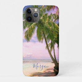 Zonsondergang Palmboom, Uw Foto, Naam Blauw Schrif Case-Mate iPhone Case