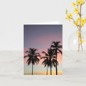 Zonsondergang & Palmen Notecard Kaart (Gele Bloem)