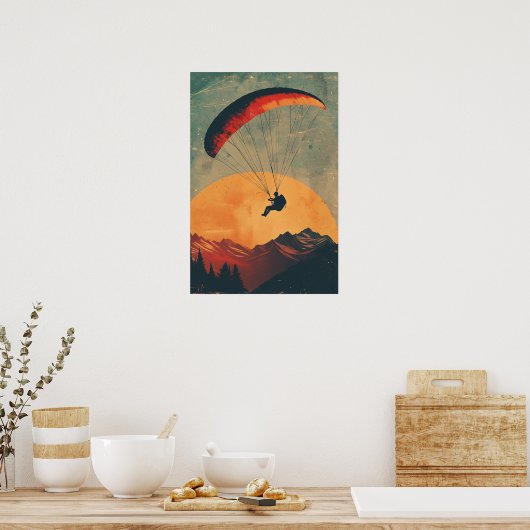  Zonsondergang Paragliding in het Mountain Poster (Keuken)