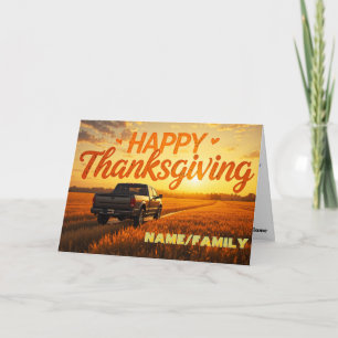 Zonsondergang Pick-up Truck – Prettig Thanksgiving Feestdagen Kaart