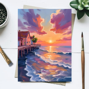 Zonsondergang Pier Oceaan Golven Gouden Uur Zeelan Briefkaart
