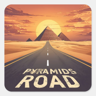 Zonsondergang Piramides Weg Egypte Reis Kunst Vierkante Sticker