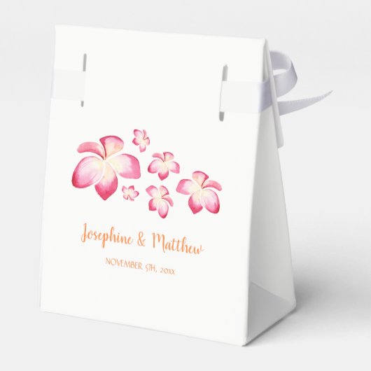 Zonsondergang Plumeria Roze Waterverf Bruiloft Bedankdoosjes (Achterkant)