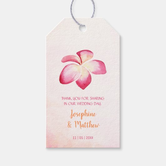 Zonsondergang Plumeria Roze Waterverf bruiloft gun Cadeaulabel (Voorkant)