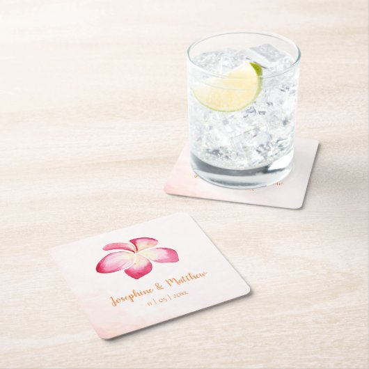 Zonsondergang Plumeria Roze Waterverf Trouwdag Kartonnen Onderzetters (Insitu)