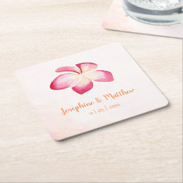 Zonsondergang Plumeria Roze Waterverf Trouwdag Kartonnen Onderzetters