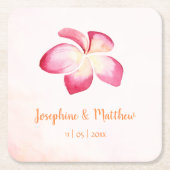 Zonsondergang Plumeria Roze Waterverf Trouwdag Kartonnen Onderzetters (Voorkant)