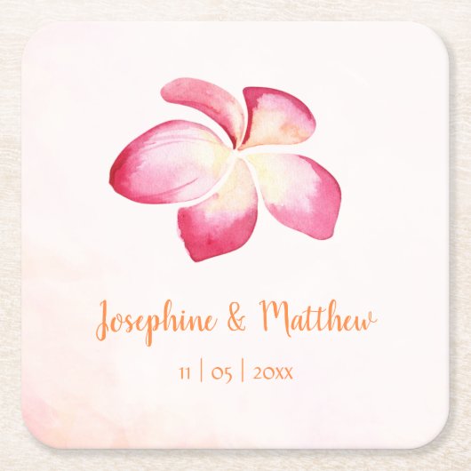 Zonsondergang Plumeria Roze Waterverf Trouwdag Kartonnen Onderzetters (Voorkant)