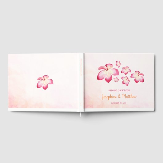Zonsondergang Plumeria Waterverf Bruiloft Gastenboek (Volledig)