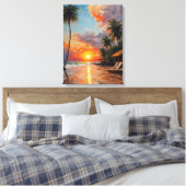 Zonsondergang pracht in Bali Tropical Beach Canvas Afdruk (Insitu (Slaapkamer))