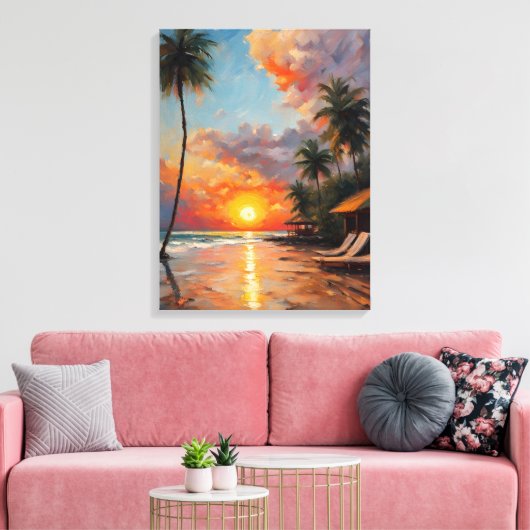 Zonsondergang pracht in Bali Tropical Beach Canvas Afdruk (Insitu (Woonkamer))