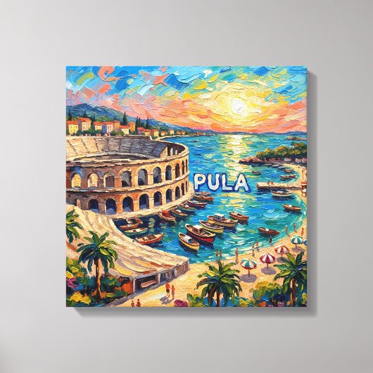 Zonsondergang Pula Arena Zeekant Escape Canvas Kun Afdruk (Voorkant)