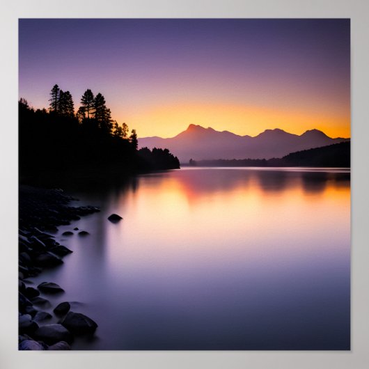 Zonsondergang reflecterend over een meer poster (Voorkant)