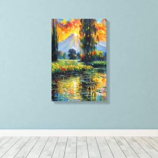 Zonsondergang Reflectie Levendig Landschap Impress Canvas Afdruk (Insitu (Houten vloer))