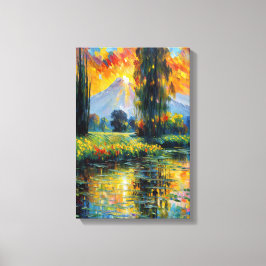 Zonsondergang Reflectie Levendig Landschap Impress Canvas Afdruk