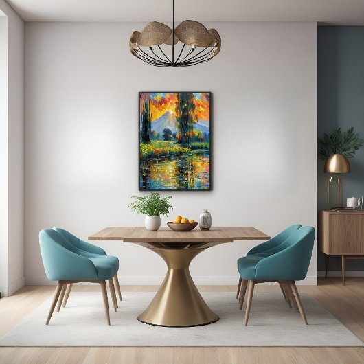 Zonsondergang Reflectie Levendig Landschap Impress Perfect Poster