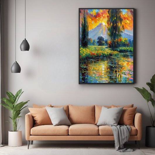 Zonsondergang Reflectie Levendig Landschap Impress Poster