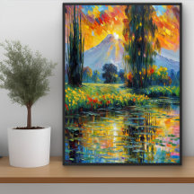 Zonsondergang Reflectie Levendig Landschap Impress