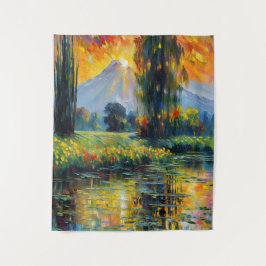Zonsondergang Reflectie Levendig Landschap Impress Wandkleed