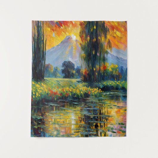 Zonsondergang Reflectie Levendig Landschap Impress Wandkleed (Voorkant)