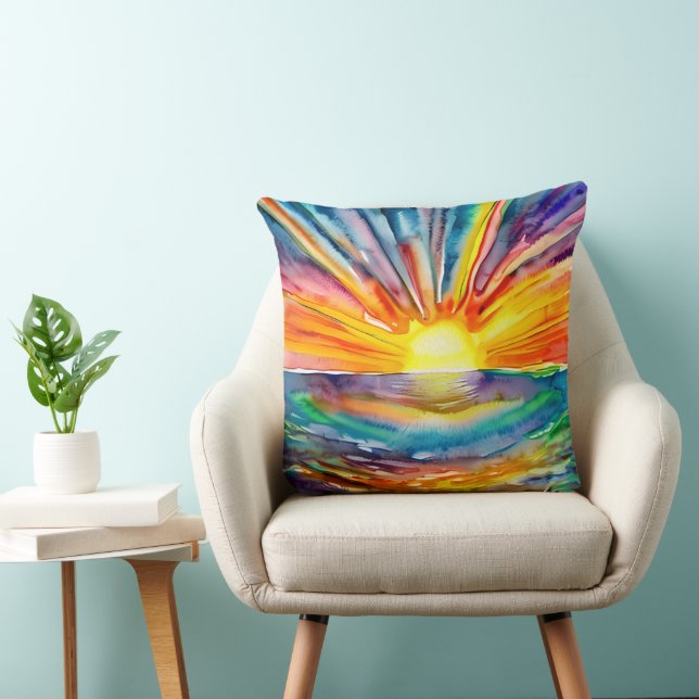 Zonsondergang Reflectie | Waterverftechniek Kussen (Stoel)