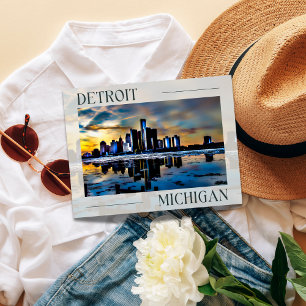 Zonsondergang Reflecties: Detroit Silhouette Ansic Briefkaart
