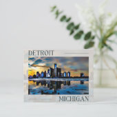 Zonsondergang Reflecties: Detroit Skyline Briefkaa Briefkaart (Staand voorkant)