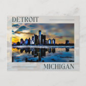 Zonsondergang Reflecties: Detroit Skyline Briefkaa Briefkaart (Voorkant)