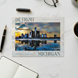 Zonsondergang Reflecties: Detroit Skyline Briefkaa Briefkaart