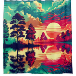 "Zonsondergang reflecties - levendige landschapsku Douchegordijn