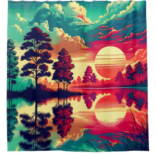 "Zonsondergang reflecties - levendige landschapsku Douchegordijn (Voorkant)