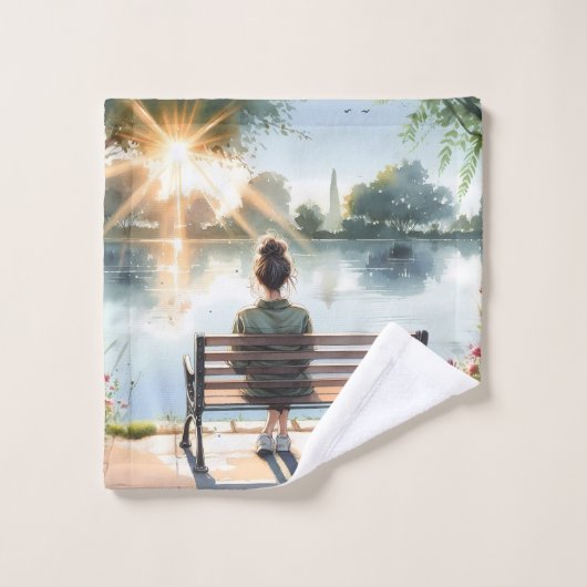 Zonsondergang Reflecties Meer Scene Bad Handdoek (Wasdoekje)