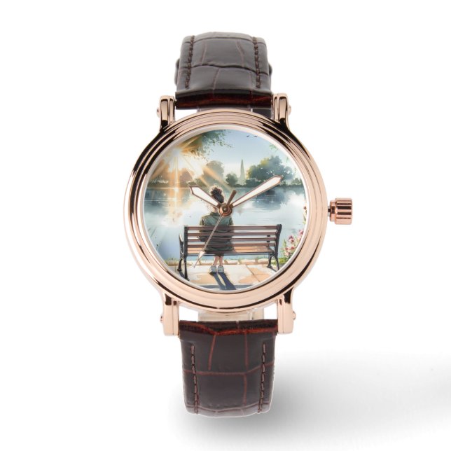 Zonsondergang Reflecties Meer Scene Horloge (Voorkant)