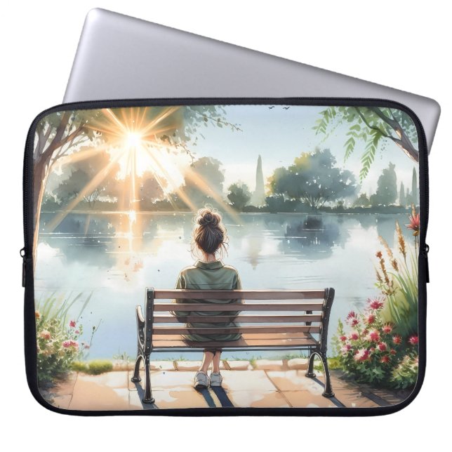 Zonsondergang Reflecties Meer Scene Laptop Sleeve (Voorkant)