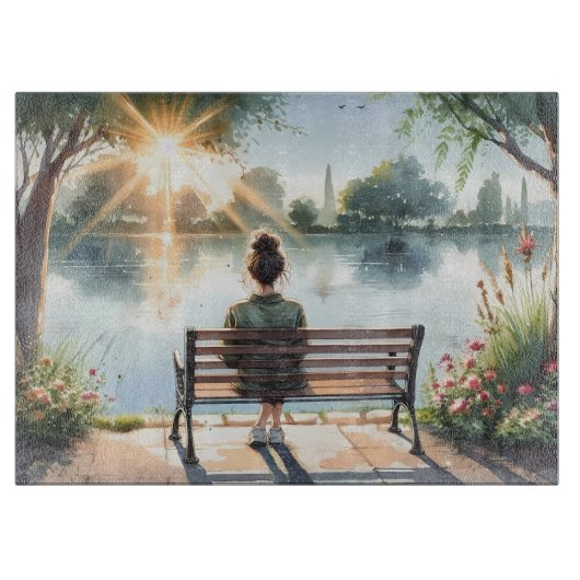 Zonsondergang Reflecties Meer Scene Snijplank (Voorkant)