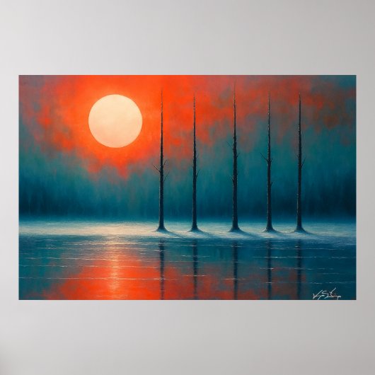 Zonsondergang Reflecties met Kale Bomen Poster (Voorkant)