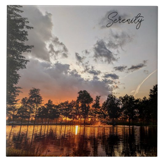 Zonsondergang reflecties op het meer tegeltje (Voorkant)