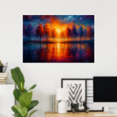 Zonsondergang Reflecties Over Herfstmeer Poster (Thuiskantoor)