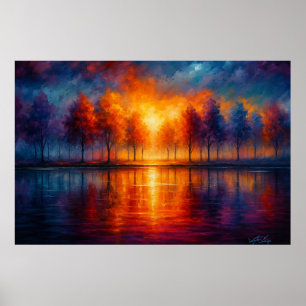 Zonsondergang Reflecties Over Herfstmeer Poster