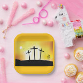 Zonsondergang Religieuze Kruisen Papieren Bordje (Feest)