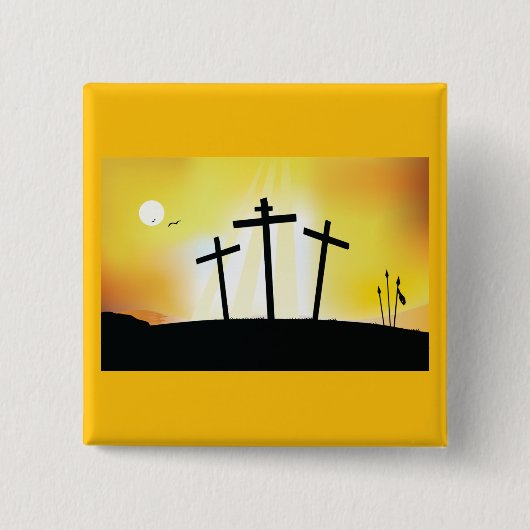Zonsondergang Religieuze Kruisen Vierkante Button 5,1 Cm (Voorkant)