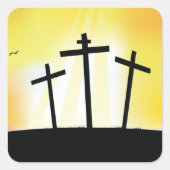 Zonsondergang Religieuze Kruisen Vierkante Sticker (Voorkant)