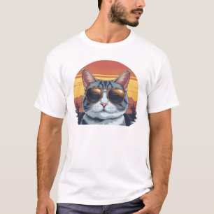 Zonsondergang Retro Bril Kat Vader Papa T-shirt
